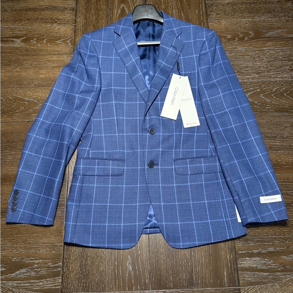 Never-worn Calvin Klein Blue Windowpane Sport Coat Slim Fit